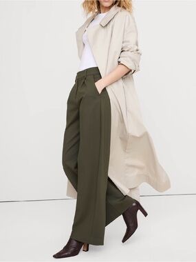Banana Republic NWT HIGH-RISE WIDE-LEG DRAPEY PONTE PULL-ON PANT M Olive Green